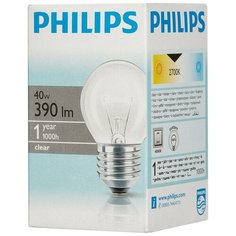 Электрическая лампа Philips шарик/прозрачная 40W E27 CL/P45 (10/100) 4 штуки