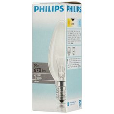 Электрическая лампа Philips свеча/прозрачная 60W E14 CL/B35 (10/100) 4 штуки