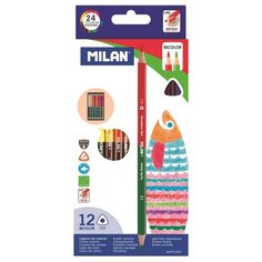 Карандаши цветные 24цв 12шт двухсторонние 3-гран Milan, 07112312