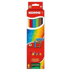 Карандаши цветные 6цв 3-гран,точилка Kores Jumbo 93506.01