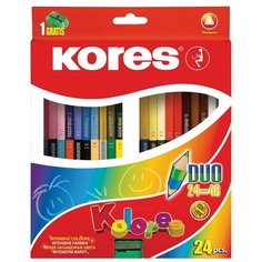 Карандаши цветные 48цв 24шт 3-гран,двустор с точилкой Kores 93224.