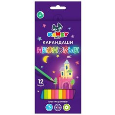Карандаши цветные НЕОНОВЫЕ 12 цветов 6-гран, ВКФ Сказочный замок,NCP- 1012 Воскресенская карандашная фабрика