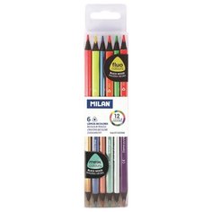 Карандаши цветные 12цв 6шт двухсторонние 3-гран Milan Fluo-Metal,07123306