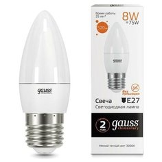Лампа светодиодная Gauss LED Elementary Свеча 8Вт E27 520Лм 3000K (33218) 2 штуки