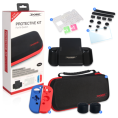 Dobe Комплект аксессуаров Switch Protective Kit для консоли Nintendo Switch (TNS-1749) черный/красный/синий