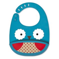SKIP HOP Силиконовый нагрудник, сова/голубой/красный/белый