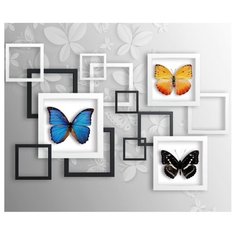 Фотообои флизелиновые Design Studio 3D Коллекция бабочек 3х2.5м серый/белый/синий