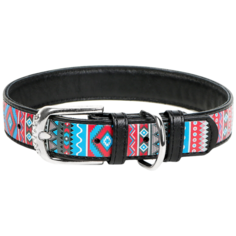 Ошейник WAU DOG Printed Leather 27-36 см этно/черный