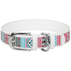 Ошейник WAU DOG Printed Leather 27-36 см этно/белый