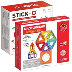 Конструктор Magformers Basic Plus 715014-26 + Stick-O 901003 Basic 30 Set