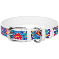Ошейник WAU DOG Printed Leather 27-36 см цветы/белый