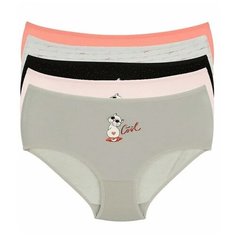 Donella Набор трусов слипы высокой посадки с принтом "котик", 5 шт., размер XXL, микс