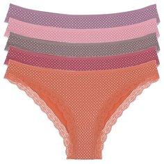 Donella Набор трусов слипы низкой посадки в мелкую точку с кружевом, 5 шт., размер S, микс