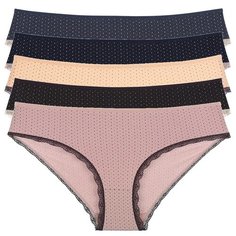 Donella Набор трусов слипы в мелкую точку с кружевом, 5 шт., размер L, микс