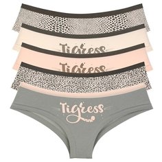 Donella Набор трусов полушорты с принтом Tigress, 5 шт., размер S, микс