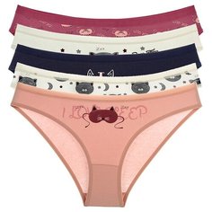 Donella Набор трусов слипы средней посадки с принтом, 5 шт., размер XL, микс