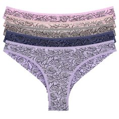 Donella Набор трусов бразилиана низкой посадки с цветочным принтом, 5 шт., размер S, микс