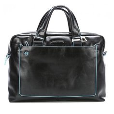 Сумка мессенджер PIQUADRO, натуральная кожа, черный