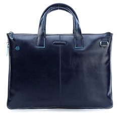 Сумка тоут PIQUADRO, натуральная кожа, темно-синий