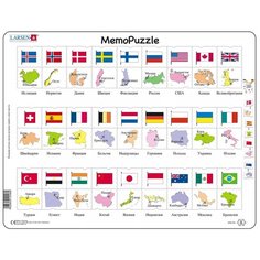 Рамка-вкладыш Larsen MemoPuzzle Флаги и государства 27 стран (GP6), 54 дет.