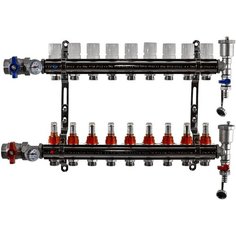 Коллекторная группа Tim (KA009) 1", 9 вых., расходомер, воздухоотводчик, сливной кран, термометр