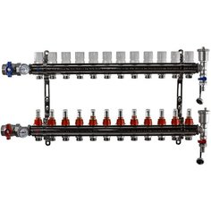Коллекторная группа Tim (KA012) 1", 12 вых., расходомер, воздухоотводчик, сливной кран, термометр