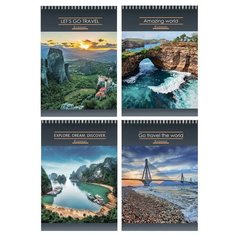 Блокнот А6,60л,клетка,гребень,цв.мел.об ПУТЕШЕСТВИЕ НА ПРИРОДУ Б60-6073 асс 4 штуки Проф Пресс