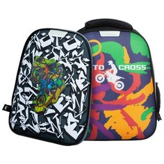 Ранец №1School Mix Moto cross/Динозавр, 2 отд., ортопед. спинка