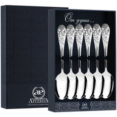 АргентА Набор чайных ложек "Роза" с эмалью (6 предметов)