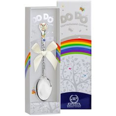 АргентА Ложка детская "Котенок" с позолотой с белой эмалью + футляр