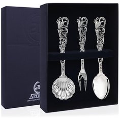 АргентА Набор чайный "Охотничий" 3 пр. (ложка чайная+вилка для лимона+Совок для сахара) + футляр