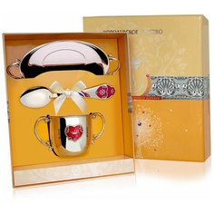 АргентА Набор детский КД "Сердце" с эмалью (3 предмета поильник + блюдце + ложка)