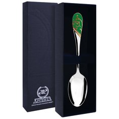 АргентА Ложка чайная "Кружевные узоры" с позолотой малахит