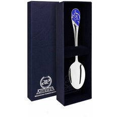 АргентА Ложка чайная "Кружевные узоры" с синей эмалью + футляр