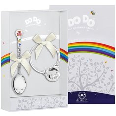 АргентА Набор для малышей DODO "Медвежонок" малиновый (ложка Медвежонок с эмалью + погремушка Мишка на кольце)