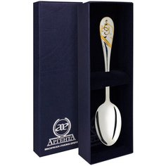 АргентА Ложка чайная "Кружевные узоры" с позолотой с белой эмалью + футляр