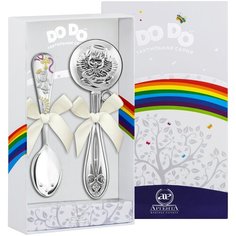 АргентА Набор для малышей DODO "Ангел" розовый (ложка Крестильная + погремушка Ангел)