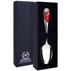 АргентА Ложка чайная "Роза" с красной эмалью + футляр