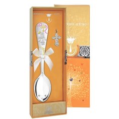 АргентА Набор "Крестильный" с ложкой "Крестильная" с позолотой с розовой эмалью