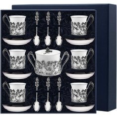 АргентА Набор "Роза" нов. образца (19 пр.сах+6чаш+6блюд+6лож) +футляр