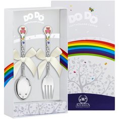 АргентА Набор детский DODO "Медвежонок" с позолотой с малин эмалью (2 предмета вилка + ложка)