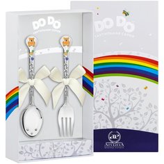 АргентА Набор детский DODO "Медвежонок" с позолотой с оранж эмалью (2 предмета вилка + ложка)