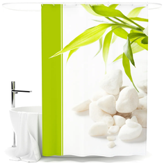 Штора для ванной Сирень Гармония и умиротворение 145x180 белый/зеленый