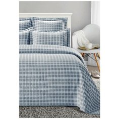 Покрывало DeNASTIA Жаккардовое трехслойное (клетка), 190 x 220 см, синий