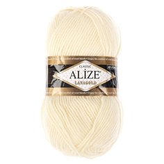 Пряжа Alize Lanagold, 49 % шерсть, 51 % акрил, 100 г, 240 м, 5 шт., 1 кремовый