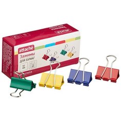 Зажим для бумаг Attache, 32 мм, 12 шт., цветные, в карт.коробке