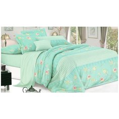 Постельное белье семейное Cleo Германика, поплин, 50 х 70 и 70 х 70 см, мятный