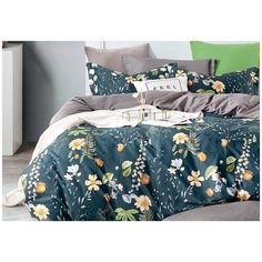 Постельное белье евростандарт Cleo Satin de Luxe 627-SK, сатин, 50 х 70 и 70 х 70 см, синий/серый