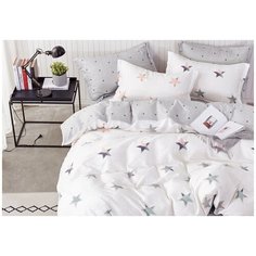 Постельное белье семейное Cleo Satin de Luxe 658-SK, сатин, 50 х 70 и 70 х 70 см, белый/серый