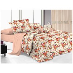 Постельное белье семейное Cleo Pure cotton 099-PC, поплин, 50 х 70 и 70 х 70 см, бежевый/розовый